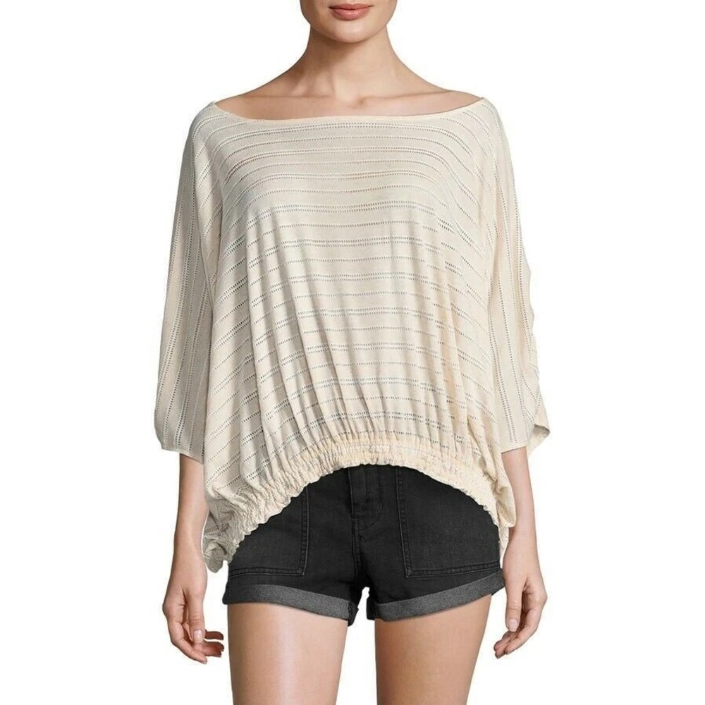 Free People Azalea Eyelet Stripe Dolman Top‎ oversize relax loose fit Ivory Sz M - Picture 2 of 9